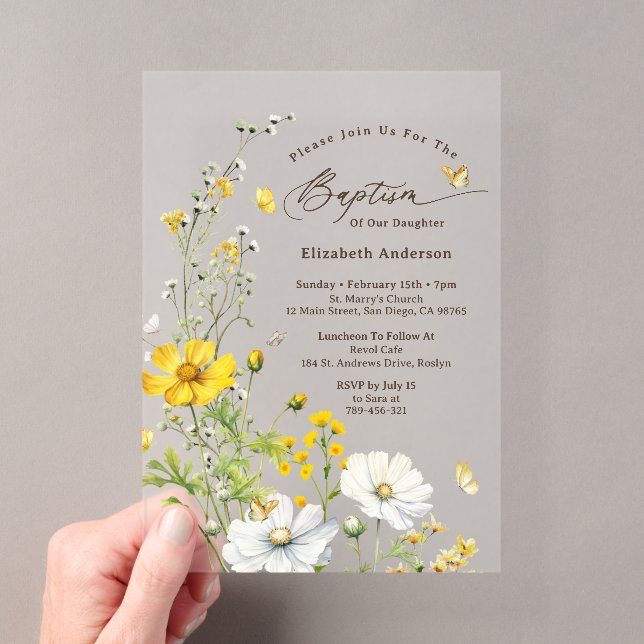 Wildflower Meadow Botanical Butterflies Baptism Acrylic Invitations (Insitu (Handheld))