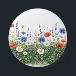 Wildflower meadow botanical garden flowers 3 inch round button<br><div class="desc">Natural wildflower meadow with delicate botanical blossoms. A colorful mix of meadow flowers and daisies creates a lively spring nature scene inspired by blooming fields.</div>