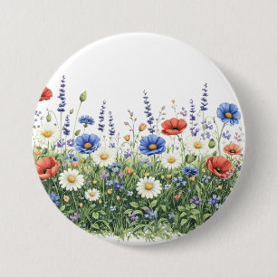 Wildflower meadow botanical garden flowers 3 inch round button