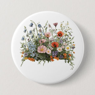 Wildflower meadow botanical garden flowers 3 inch round button