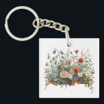 Wildflower meadow botanical garden flowers keychain<br><div class="desc">Natural wildflower meadow with delicate botanical blossoms. A colorful mix of poppies,  daisies and garden flowers creates a lively spring nature scene inspired by blooming fields.</div>