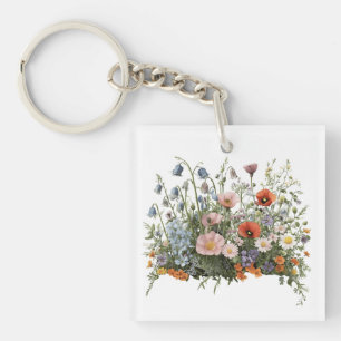 Wildflower meadow botanical garden flowers keychain