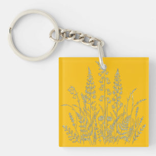 Wildflower Meadow Botanical Line Art Keychain