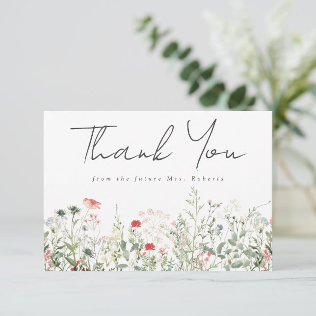 Wildflower Meadow Bridal Shower Thank You Card (Standing Front)