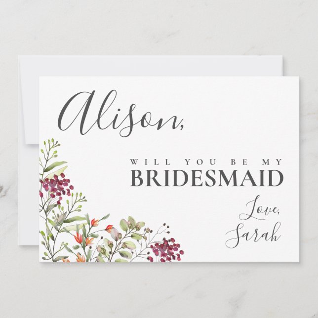Wildflower Meadow Bridesmaid Proposal Card (Front)