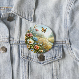 Wildflower Meadow Butterfly Garden 3 Inch Round Button