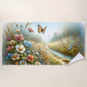 Wildflower Meadow Butterfly Garden Beach Towel