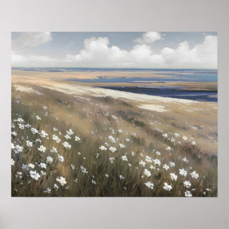 Wildflower meadow coast painting spring vintage poster