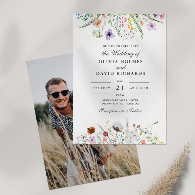 Wildflower Meadow Custom Photo Wedding Invitation (Creator Uploaded)