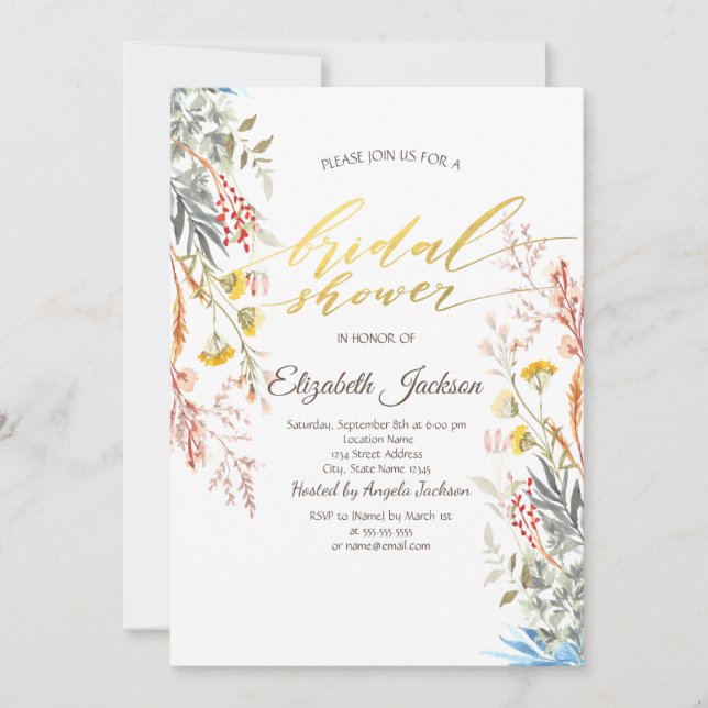 Wildflower Meadow Dried Bridal Shower  Invitation (Front)