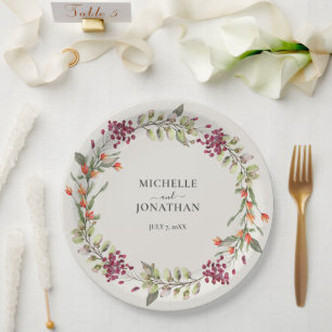 Wildflower Meadow Ecru Wedding Paper Plate