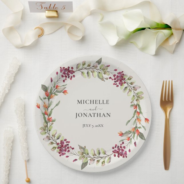 Wildflower Meadow Ecru Wedding  Paper Plate (Wedding)