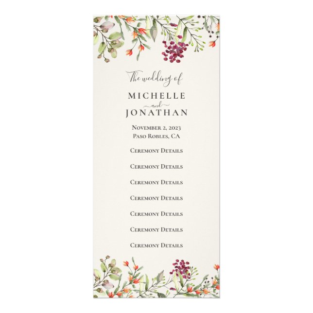 Wildflower Meadow Ecru Wedding Program (Front)