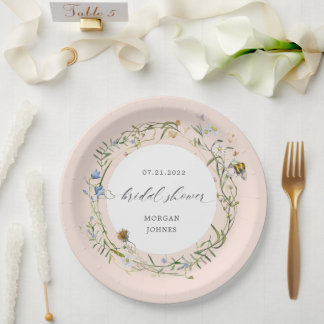 wildflower meadow elegant bridal shower paper plat paper plate