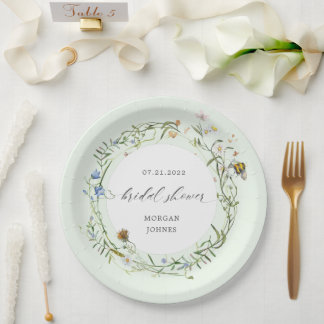 wildflower meadow elegant bridal shower paper plate