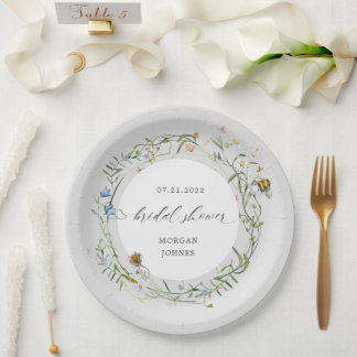 wildflower meadow elegant bridal shower paper plate