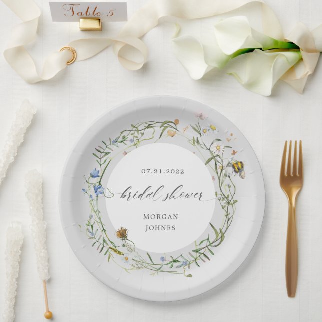 wildflower meadow elegant bridal shower paper plate (Wedding)