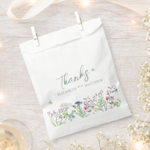 Wildflower meadow floral watercolor art wedding favour bag