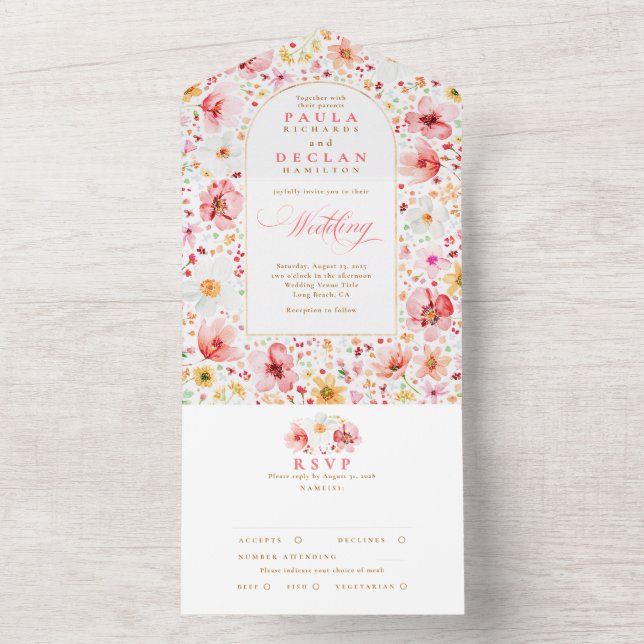 Wildflower Meadow Garden Floral Arch Wedding All In One Invitation (Inside)