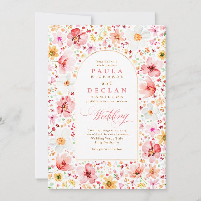 Wildflower Meadow Garden Floral Blush Pink Wedding Invitation (Front)