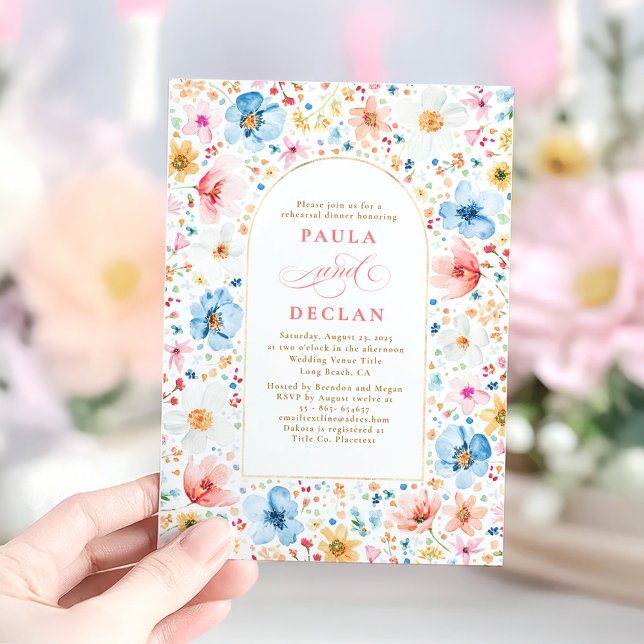 Wildflower Meadow Garden Floral Rehearsal Dinner Invitation (Wildflower Wedding Rehearsal Dinner Invitation)