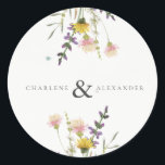 Wildflower Meadow Garden Wedding Classic Round Sticker<br><div class="desc">Capture the essence of your love story with our Wildflower Meadown Garden Wedding stickers,  customized with the name of the bride and groom. Perfect for all of your wedding favours or to be used as envelope seals.</div>