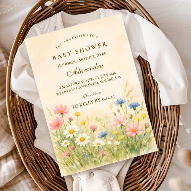 Wildflower Meadow Gold Baby Shower Invitation (Creator Uploaded)