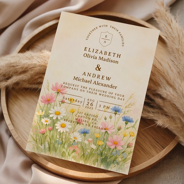 Wildflower Meadow Gold Wedding Invitation (Creator Uploaded)
