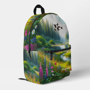 Wildflower Meadow Green  Printed Backpack