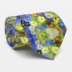 Wildflower Meadow in Watercolor Add Your Initials Tie