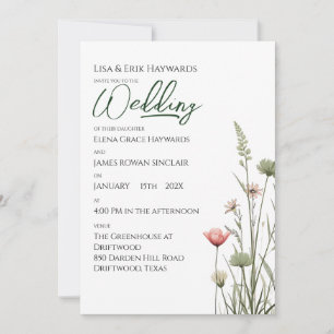 Wildflower Meadow   Minimalist Boho Budget Wedding Invitation