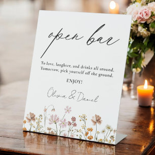 Wildflower Meadow Open Bar Wedding Pedestal Sign