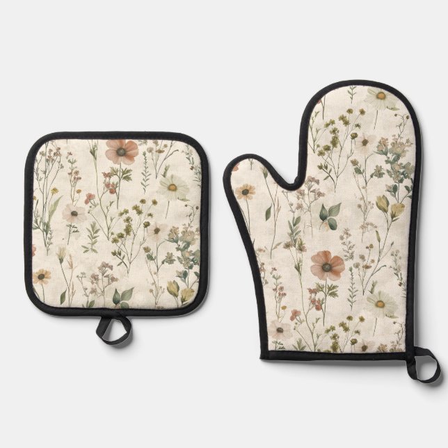Wildflower Meadow Oven Mitt and Pot Holder Set (Front)
