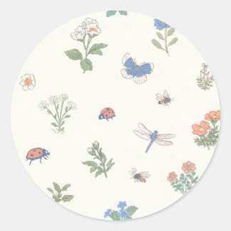 Wildflower Meadow Pattern Botanical Garden Floral  Classic Round Sticker