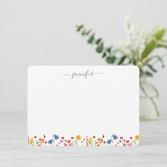 Wildflower Meadow Personalized Green Script Card (Standing Front)