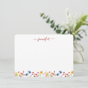 Wildflower Meadow Personalized Red Script Card