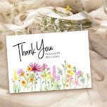 Wildflower Meadow Personalized Thank You Card<br><div class="desc">Wildflower Meadow thank you card which you can personalize and use for any occasion. The design features pretty watercolor wildflower border with flowers in pink yellow and orange. Thank You is hand lettered with casual elegance and the template is ready for you to customize. Perfect for wildflower baby showers, bridal...</div>