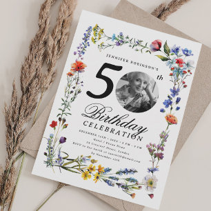 Wildflower Meadow Photo 50th Birthday Party Invitation