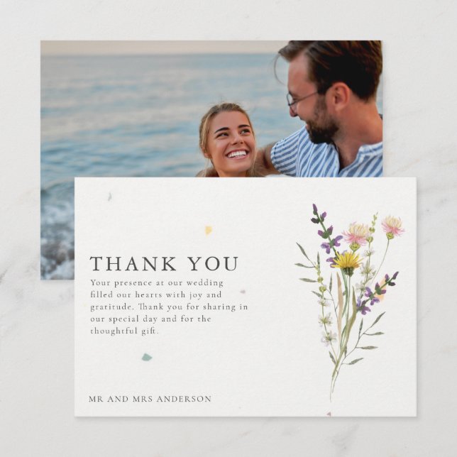 Wildflower Meadow Photo Wedding Thank You  (Front/Back)
