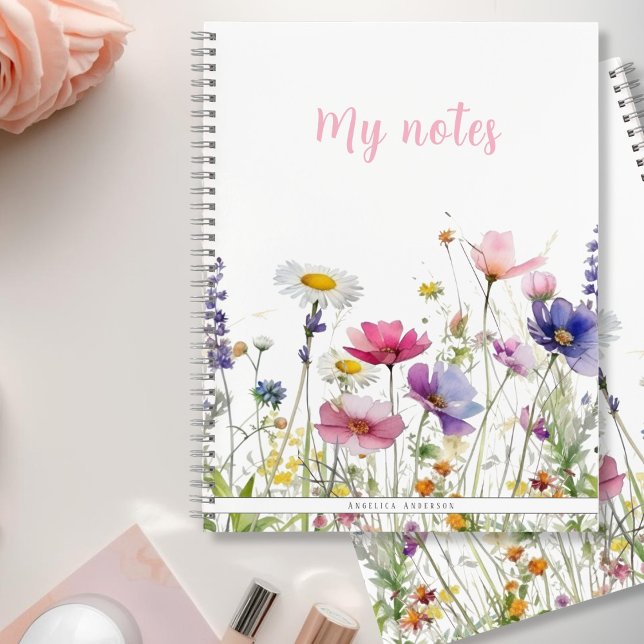  Wildflower Meadow Pink Script Double sided Notebook (Wildflower Meadow Pink Script Double sided Notebook)