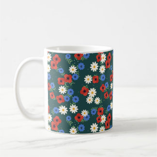 Wildflower Meadow Poppies Daisies Pattern Coffee Mug