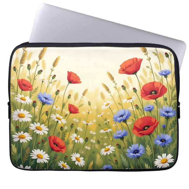 Wildflower Meadow Poppy Pattern Laptop Sleeve (Front)