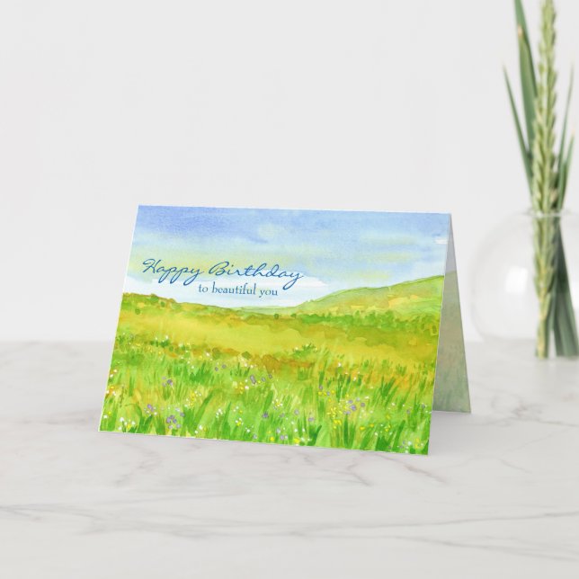 Wildflower Meadow Prairie Happy Birthday Card (Front)