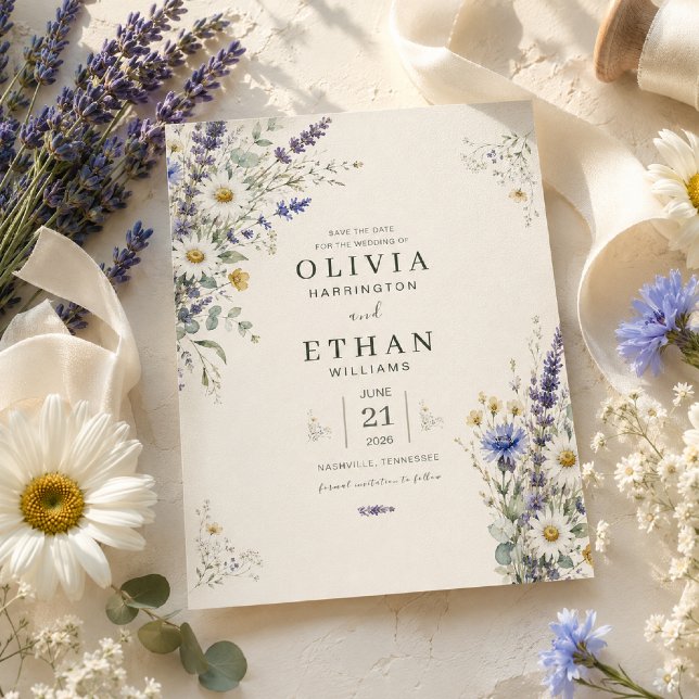 Wildflower Meadow Save the Date Invitation (Elegant Save the Date styled with fresh wildflowers and soft natural light.)