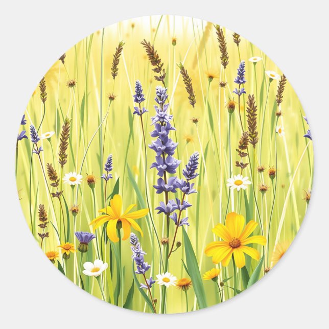 Wildflower Meadow Summer Pattern Classic Round Sticker (Front)