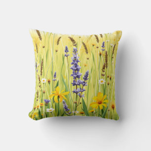 Wildflower Meadow Summer Pattern Throw Pillow