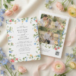 Wildflower Meadow Three Photo RSVP Wedding Invitation<br><div class="desc">This elegant wildflower wedding invitation features a delicate watercolor floral border with soft pink, blue, and yellow blooms for a romantic garden-inspired look. The timeless typography and airy layout beautifully highlight your wedding details, making it perfect for spring weddings, summer ceremonies, rustic venues, garden celebrations, and botanical wedding themes. The...</div>