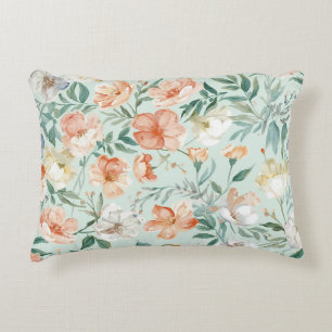 Wildflower Meadow Watercolor Blue Floral Pattern Accent Pillow