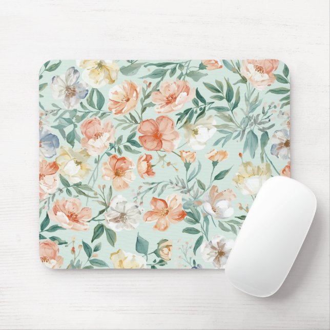 Wildflower Meadow Watercolor Blue Floral Pattern Mouse Pad (With Mouse)
