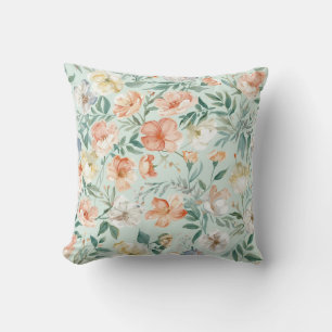 Wildflower Meadow Watercolor Blue Floral Pattern Throw Pillow